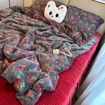 Winter Thickened Milk Velvet Bed Cover Four-Piece Set Student Dormitory Three-Piece Set Winter Warm Quilt Cover Bed Sheet Velvet Bedding