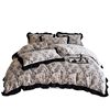Autumn and Winter French Retro Style Milk Velvet Four-Piece Set Flannel Coral Velvet Lace Quilt Cover Bed Sheetss and Fitted Bed Sheetss Three-Piece Set