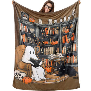 Halloween Funny Book Lover Throw Blanket Librarian Birthday Gift Nap Travel Blanket