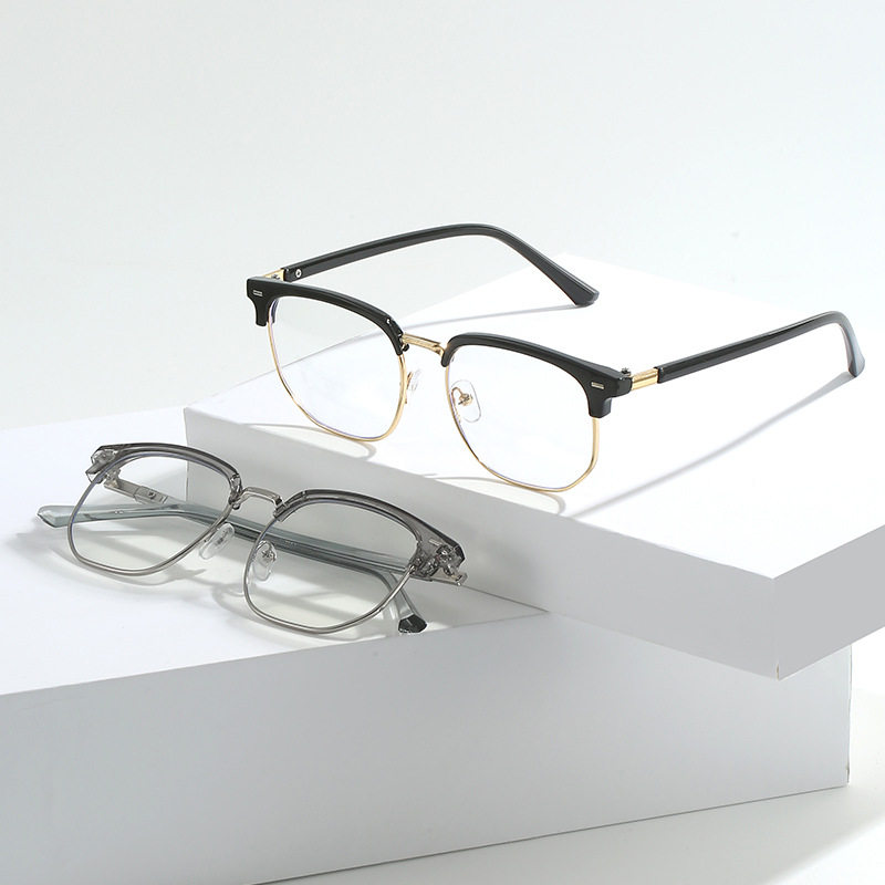 New Retro Eyebrow Glasses Frame Men's Business Finished Myopia Glasses Women's Fashion Anti-Blue Light Discoloration Flat Glasses