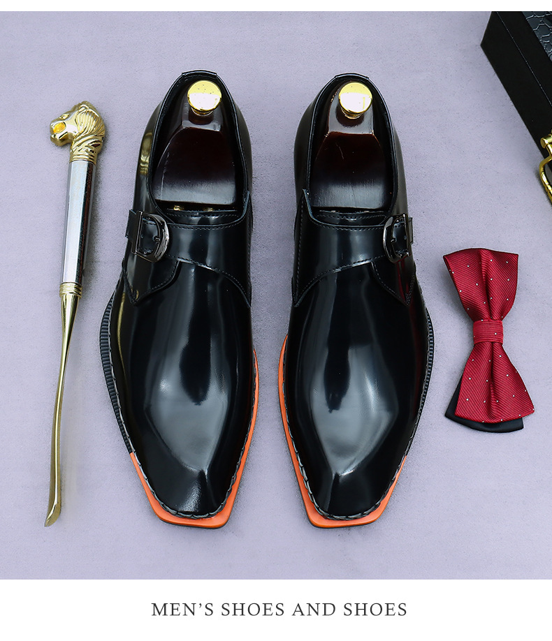 Giày tây nam da bò thật khóa cài monk strap mặt bóng kiểu Anh — Màu đen, Màu nâu