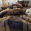 British Style Ins Simple Plaid Imitation Cashmere Warm Milk Velvet Four-Piece Set Winter Coral Velvet Three-Piece Fitted Sheet Set 4