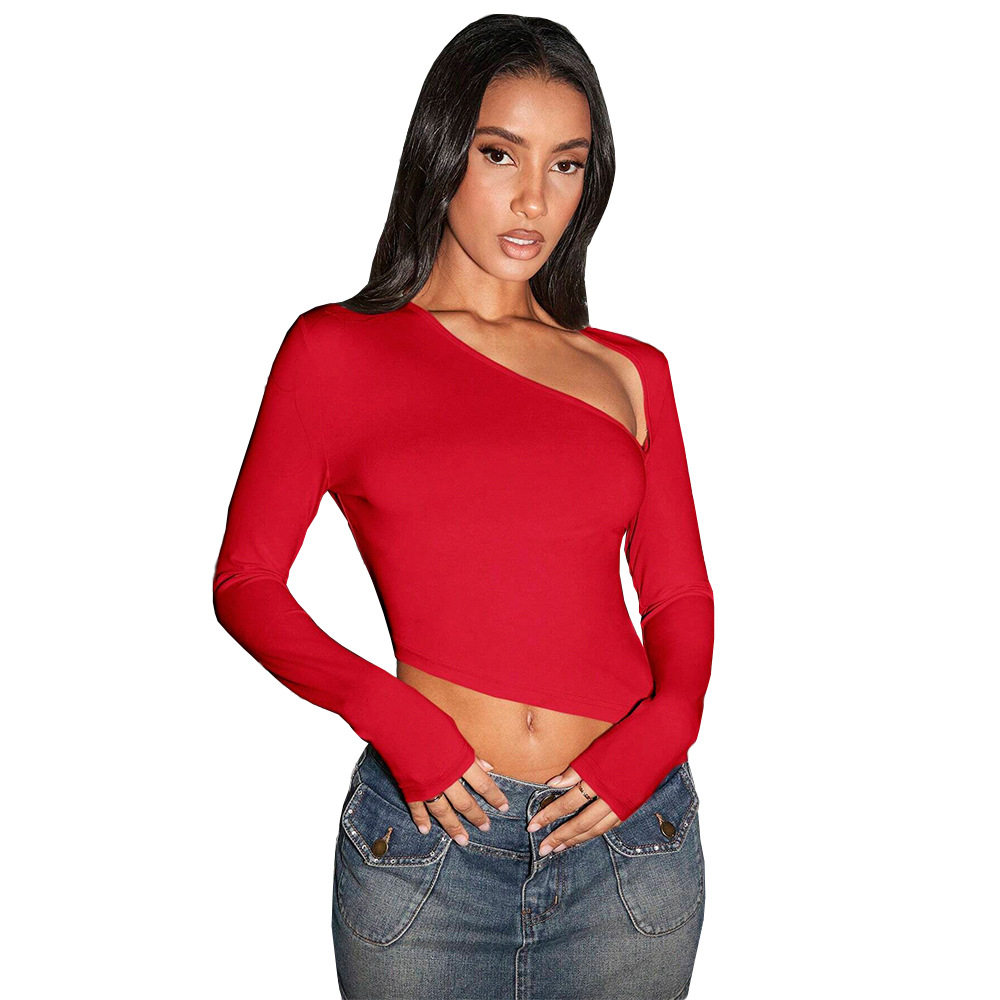 Red Short Sleeve Crop Top Sexy Off Shoulder Design Spring Summer Fashion for Women Wholesale Available
