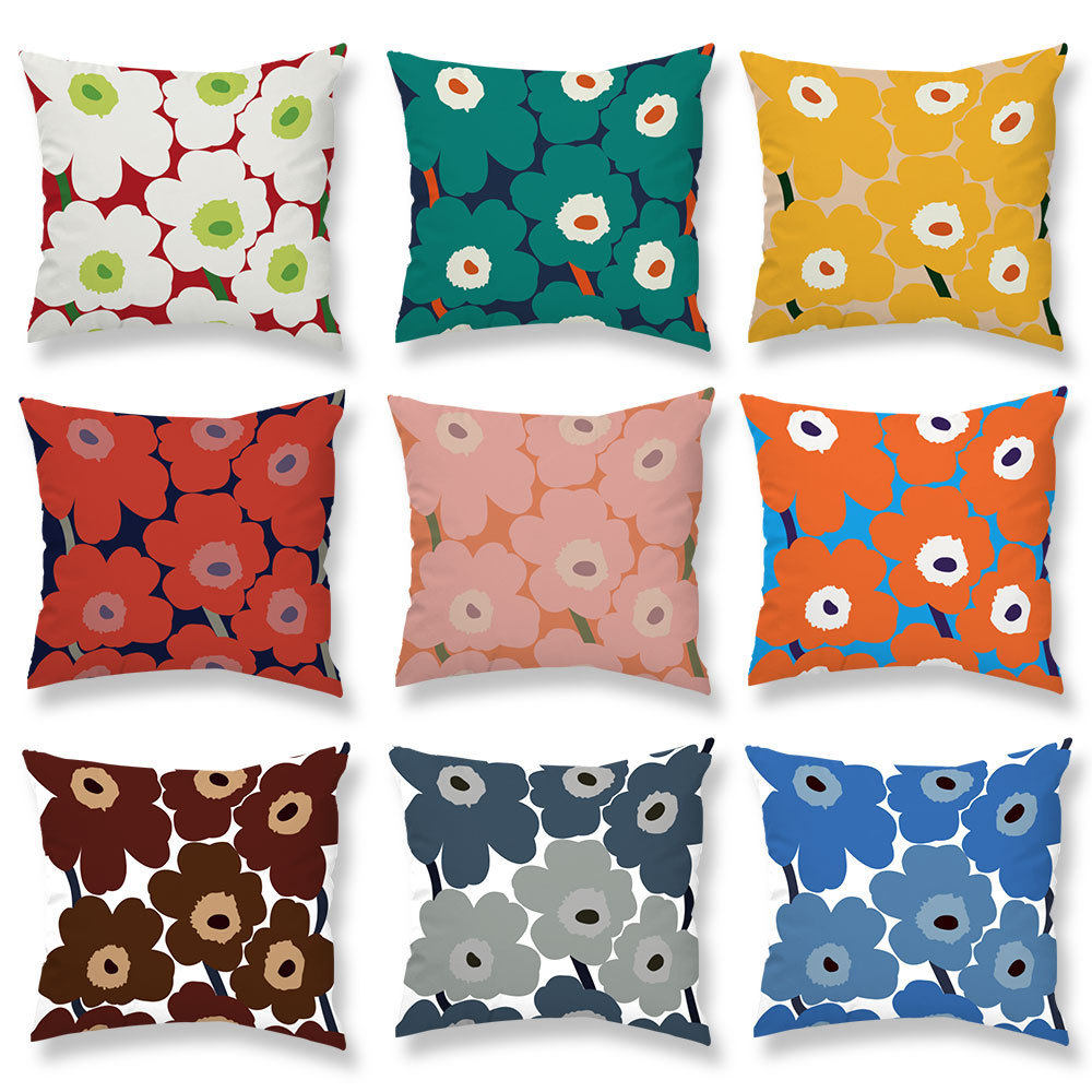 Finnish Poppy Sun Flower Pillow Case Plush Digital Printing Logo Pillow Ins Style Bedside Sofa Backrest