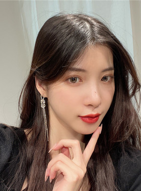 S925银针超仙长款显脸瘦的流苏耳环2021年新款潮石链耳钉耳夹女