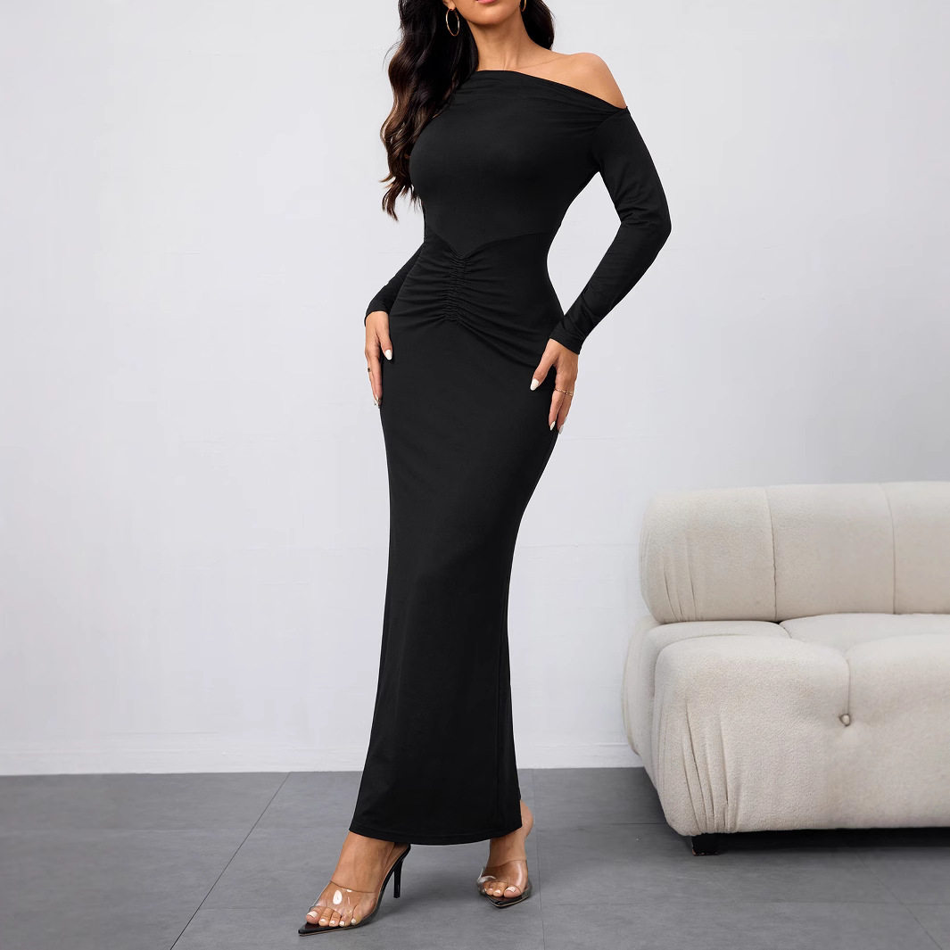 Off Shoulder Long Sleeve Dress Slim Fit Waist Defining Elegant Design Spring Summer Fashion Wholesale Available