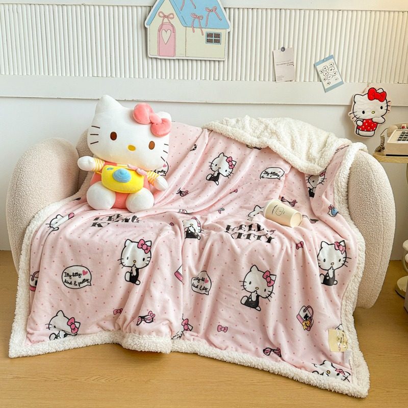 Sanrio Lamb Velvet Blanket Autumn and Winter Thickened Cartoon Warm Shawl Blanket Office Sofa Nap Blanket Gift Wholesale