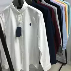 Men's Long-Sleeved White Shirt, Spring and Autumn Business Casual Oxford Fabric Solid Color Pony Logo Pure Cotton Long-Sleeved Shirt