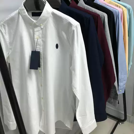 Men's Long-Sleeved White Shirt, Spring and Autumn Business Casual Oxford Fabric Solid Color Pony Logo Pure Cotton Long-Sleeved Shirt