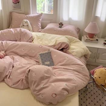 Class a Double-Layer Yarn Four-Piece Bedding Set Washed Cotton Quilt Cover Small Fresh Dormitory Four-Season Universal Bed Bed Sheets