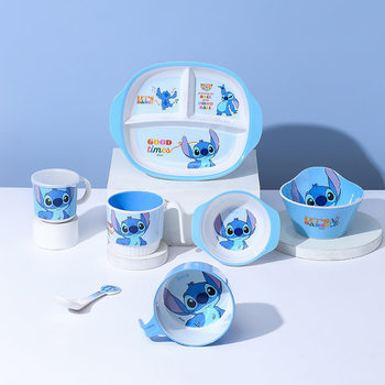 Stitch Single Handle Bowl Cartoon Children's Tableware Household Bowl suit Cute Rice Bowl Salah Bowl Milk Cup Spoon