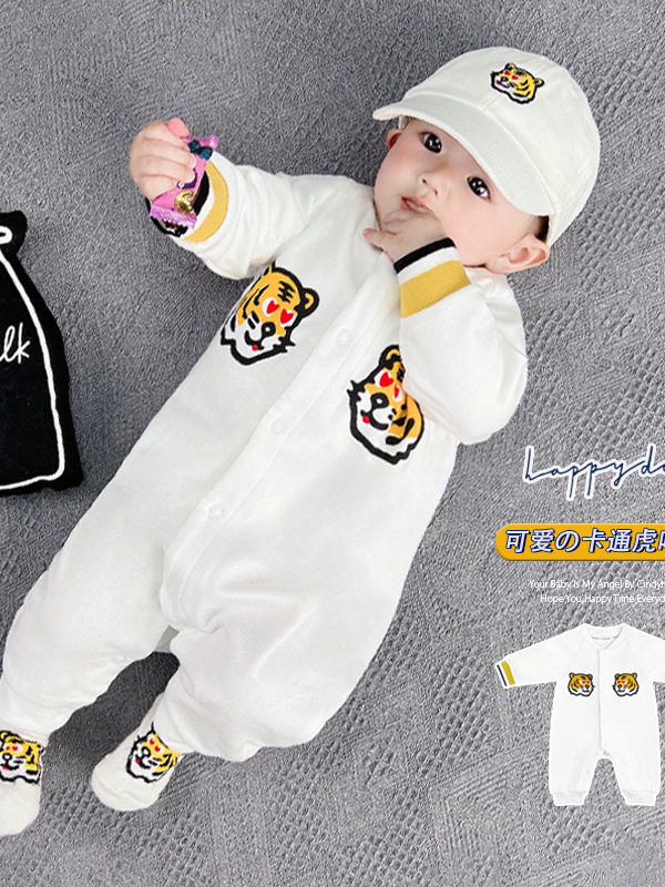 Baby Spring and Autumn Pure Cotton Jumpsuit Newborn Baby Tiger Head Romper 100-Day Birthday Long-Sleeve Crawling Suit Infant Toddler
