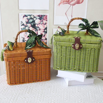 2025 New Cross-Border Satchel Woven Reinforced Imitation Rattan Box Gift Retro Packaging Cosmetics Storage Box