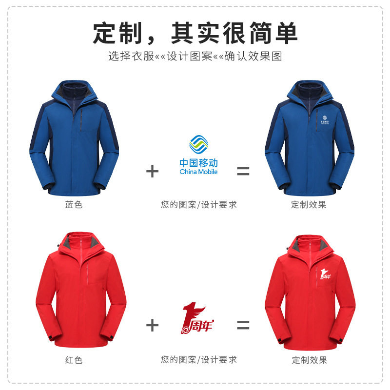 Jacket Custom Workwear Printed with Logo Windproof Thin Workwear Jacket Niaojia Three-In-One down Jacket Printed