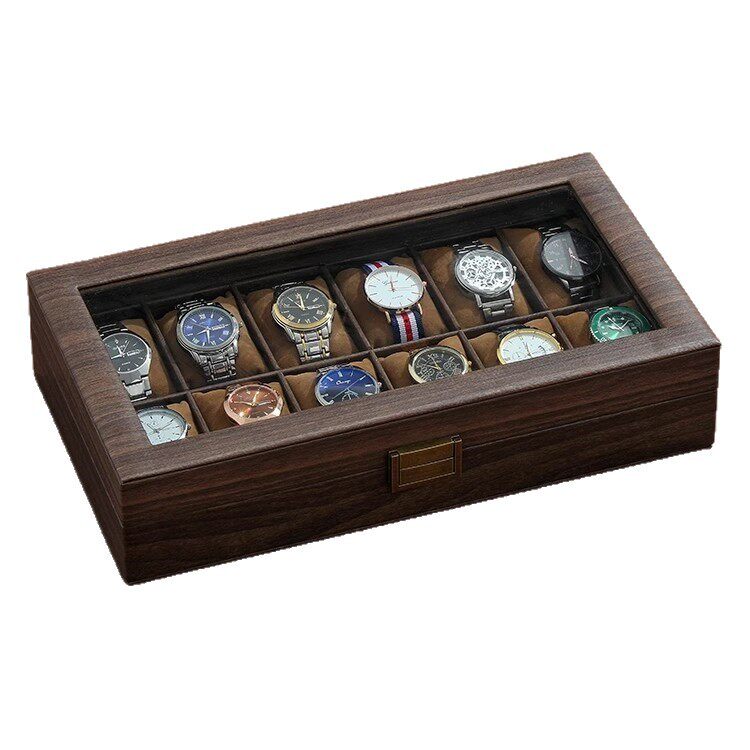 Wood Grain Leather Watch Storage Box, Home Watch Placement Box, High-End Exquisite Solid Wood Display Box, Mechanical Watch Jewelry Box