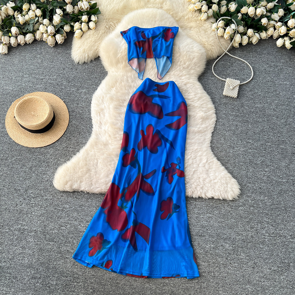 Floral Print Strapless Crop Top and High Waisted Skirt Set Summer Fashion Sexy Style for Vacation Wholesale Available