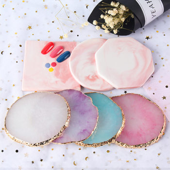 Nail Art Palette Gold-Edged Resin Crystal Agate Painting Palette Gold Decoration Nail Display Board Tool