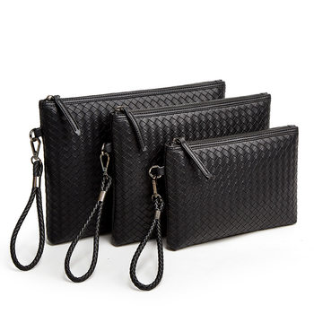 2022 New woven leather clutch men's wallet soft handbag large capacity mobile phone bag business underarm bag
