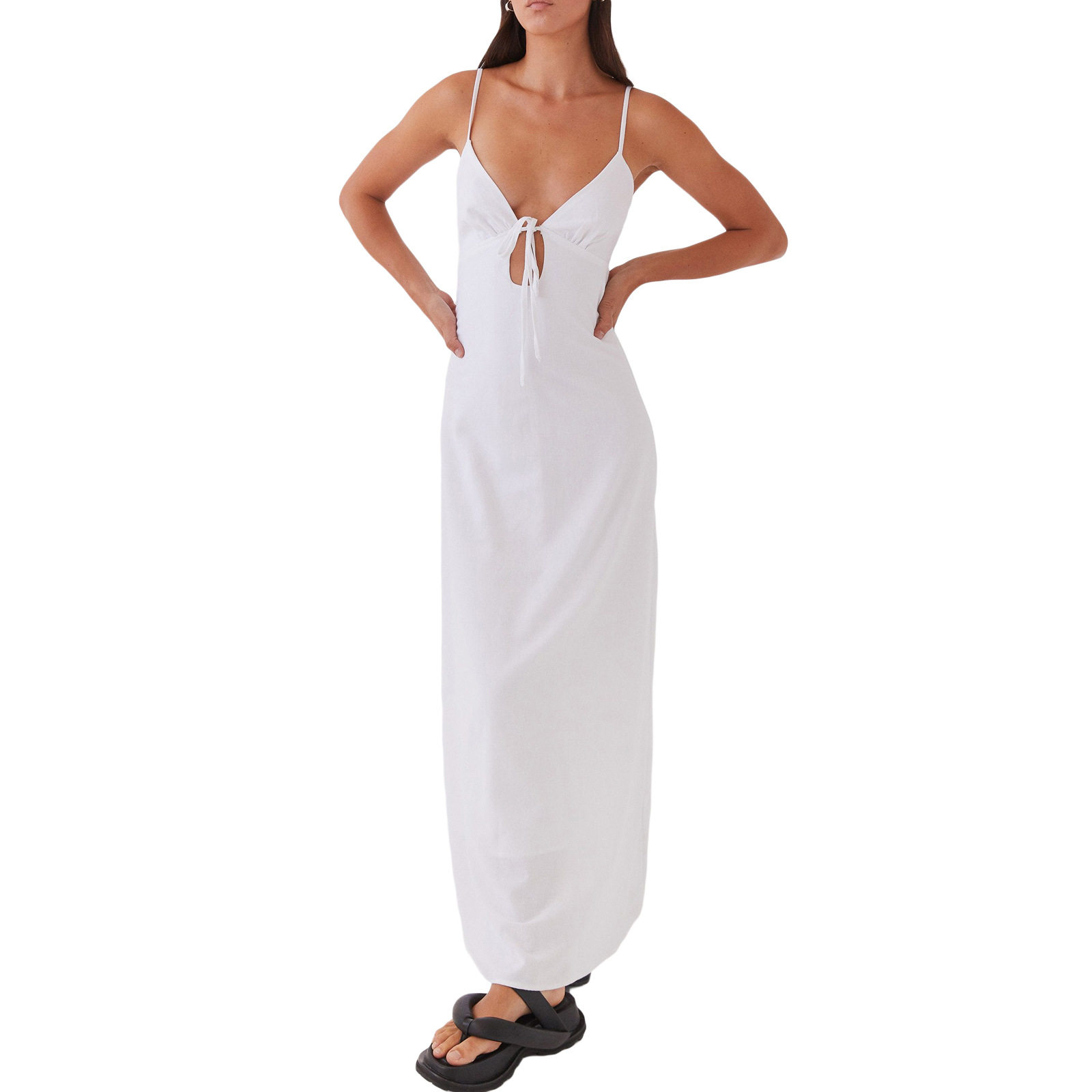 2024夏季欧美外贸亚马逊跨境女装v领绑带性感辣妹吊带连衣裙