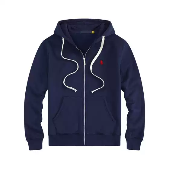 Cross-Border Export Men's Clothing Paul Polo Sweatshirt Embroidered Pony Logo Fleece-Lined Cardigan Zipper Hooded Jacket Top for Men