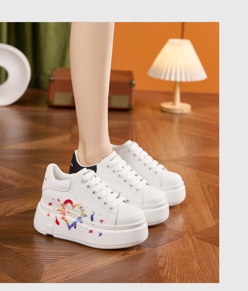 Giày sneaker nữ chạy bộ mesh thoáng đế wedge 8 cm — Trắng, đen, Trắng chi tiết 11