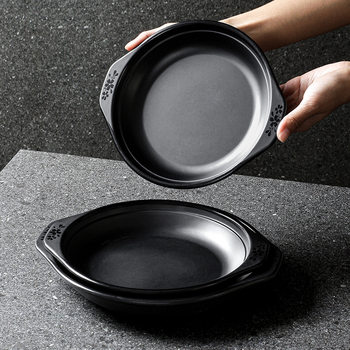 Hot pot black binaural plate commercial non-casserole plate barbecue crayfish plate melamine tableware plate
