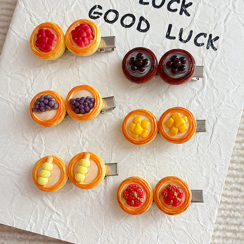 Creative and Interesting Simulated Egg Tart Hairpin, Cute Girl Dessert Cake Hair Accessory, Food Side Clip, Popular Personalized Hairpin