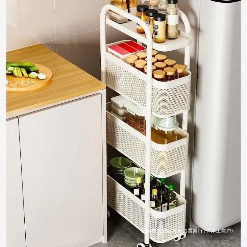 Gap Storage Rack Kitchen Multi-Functional Refrigerator Gap Storage Cabinet Vegetable Basket Narrow Bathroom Mobile Trolley