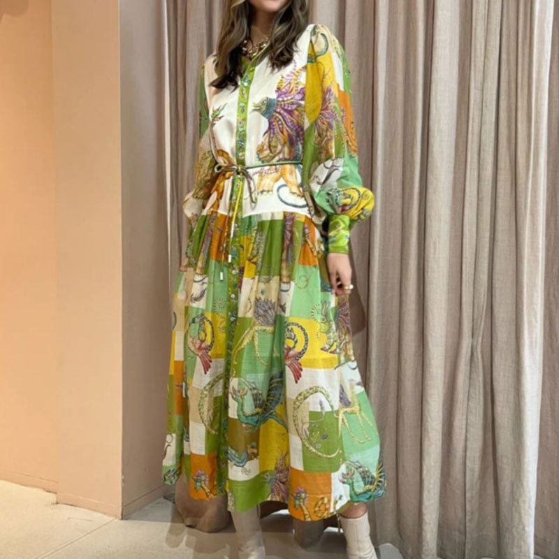 Summer Floral Long Dress for Women Lantern Sleeve Vacation Style Lightweight Fabric Wholesale Available