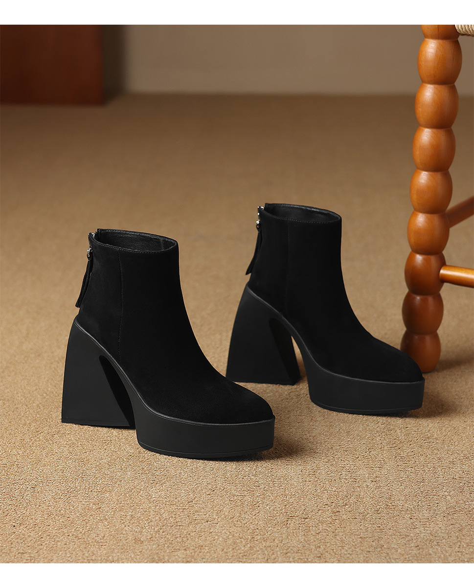 Boot Martin nữ gót siêu cao 12cm đế dày phong cách thời trang — Mặt da lót nhung, Mặt da một lớp lót trong, Mặt nhung lót nhung, Mặt nhung một lớp lót trong