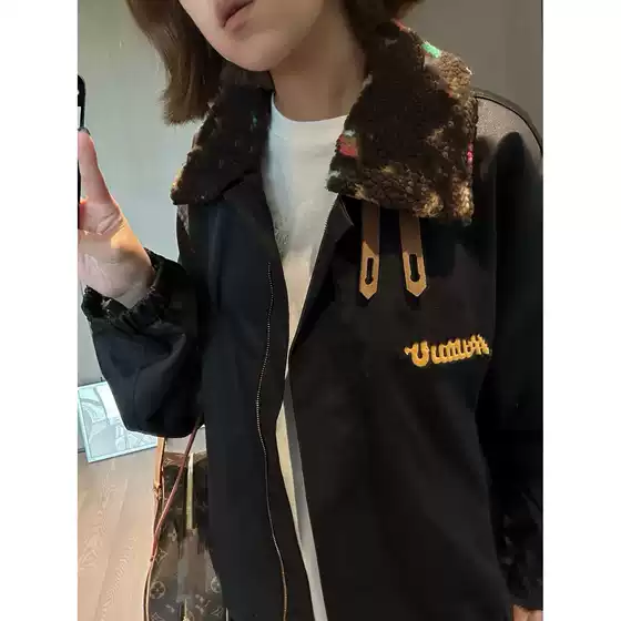 European Autumn and Winter New Colorful Printed Fur Collar Cotton Coat Internet Celebrity Same Style Cotton-Padded Jacket with Zipper and Quilted Outerwear