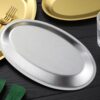 Korean Stainless Steel Egg-Shaped Plate Oval Plate Restaurant Thickeneded Fish Plate Commercial Flats Bottom Shallow Plate Golden Barbecue Plate
