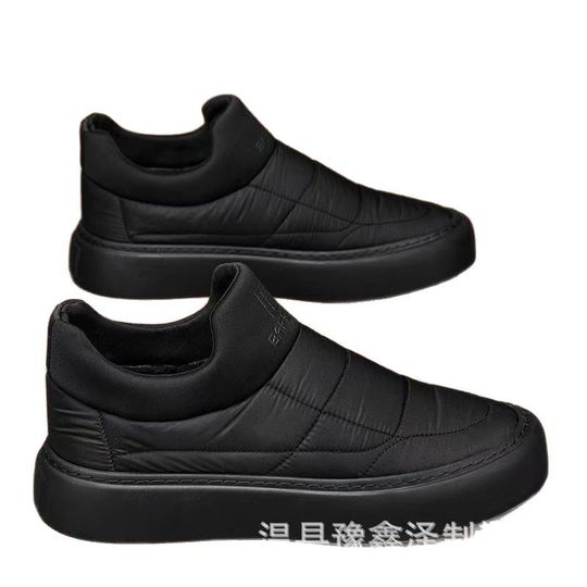 Men's Slip-On Shoes Winter fleece-lined Warm Waterproof Snow Boots Men's Lightweight Soft Bottom Black Work Shoes for the Elderly