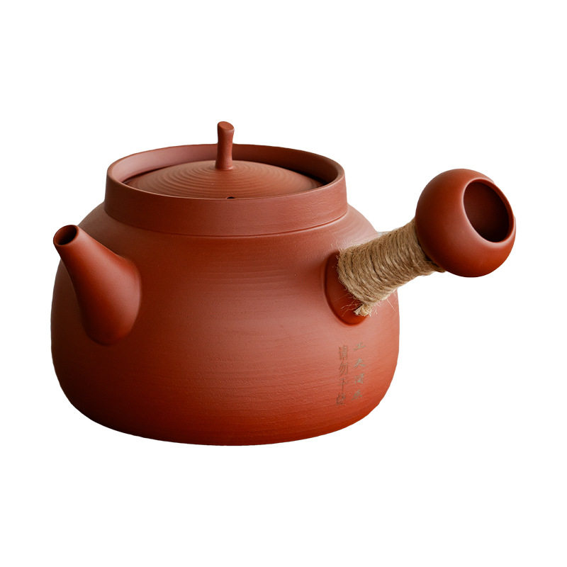 Chaozhou Side-Handle Pot, Large Capacity Red Clay Sand Kettle, Suitable for Electric or Open Flame Use, for Home Tea Brewing and Water Boiling