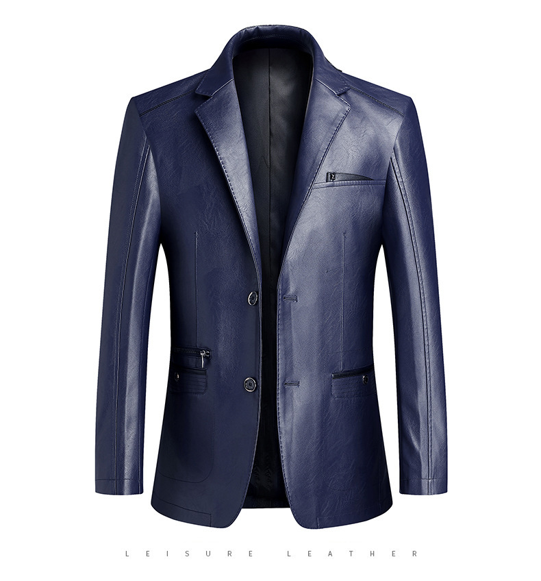 Áo khoác da nam dáng vest cỡ lớn phong cách casual chống gió — Đỏ rượu vang, màu đen, Màu xanh dương, màu vàng