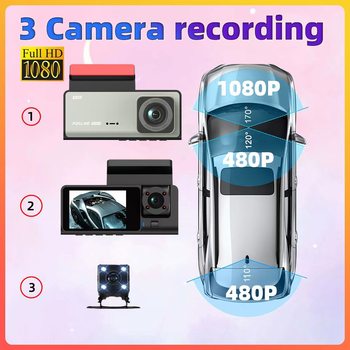 Cross-border driving recorder HD 1080P car front car rear 2 inch three-lens car camera A7WiFi