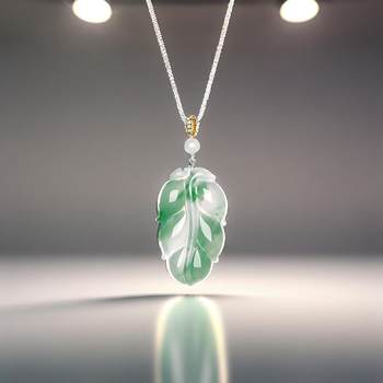 High-end Jade Flat for African Emerald Leaf Women's Necklace Pendant Ice Leaf True Jade True Color Pendant Clavicle Chain