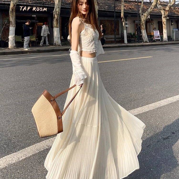 Purple Pleated Midi Skirt High Waist Flattering A Line Flowy Design Spring Summer Fashion Wholesale Available