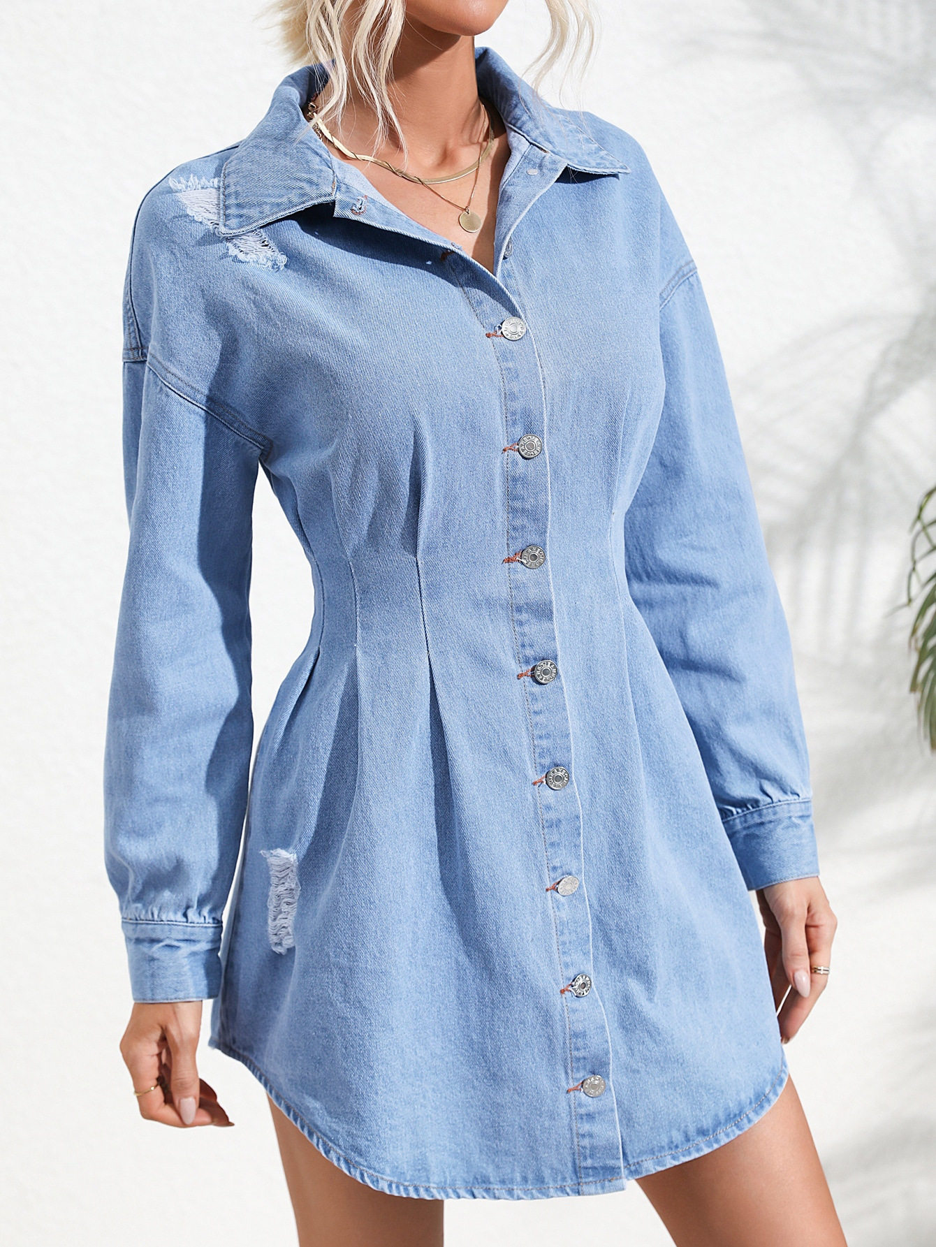 Womens Long Sleeve Denim Dress Slim Fit Waist Defining Casual Style Perfect for Spring and Summer Wholesale