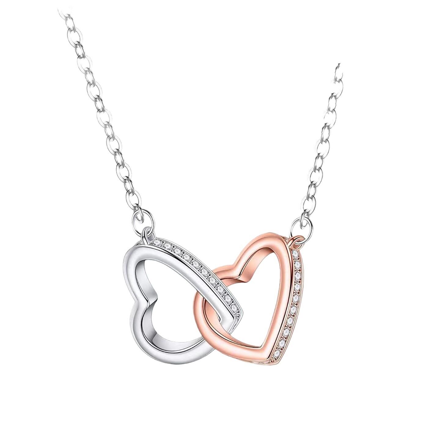 2023 New Double Love necklace for women European and American fashionable elegant all-match double ring clavicle chain Valentine's Day gift