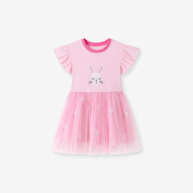 Summer Short-sleeve Girls' Dress, [Style] Tulle Skirt, Cartoon Rabbit Kids' Dress