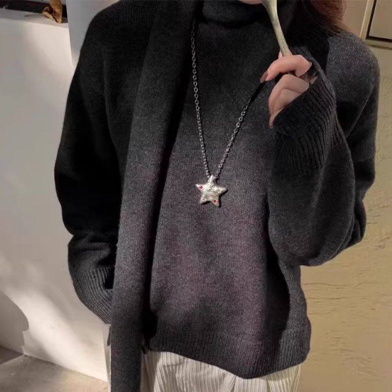 Dopamine Zircon Star Pendant Necklace Women's Sweet Cool Cold Style Long Sweat Chain Accessories All-match Fashionable Necklace Chain