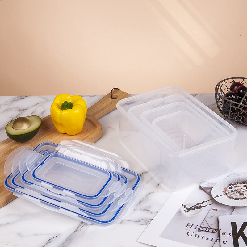 Lock Four-Piece Set of Transparent Plastic Food Storage Boxes, Food-Grade Sealed Refrigerator Storage Boxes, Commercial Food Storage Boxes