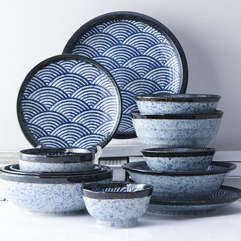 Japanese imported green Haibo ceramic bowl tableware fruit dish plate small Bowl household Japanese salad noodle bowl soup bowl rice bowl