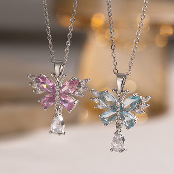 Summer Necklace New Style Non-Fading White Stone Tassel Butterfly Fashionable Versatile High-End Clavicle Chain for Women