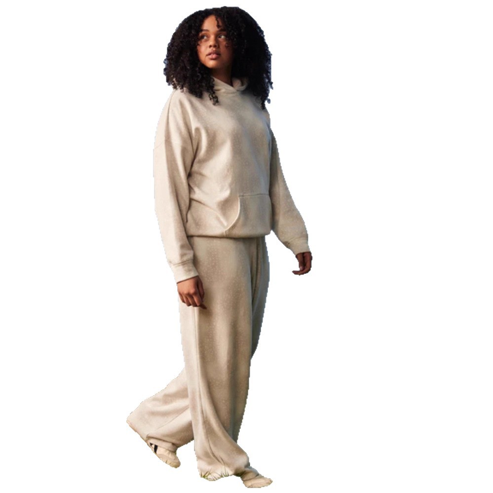 Womens Casual Hooded Long Sleeve Top and Wide Leg Pants Set Solid Color Autumn Winter Fashion Wholesale Available