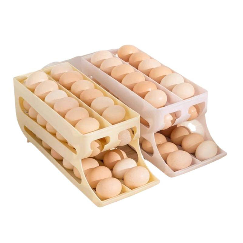 Rolling Egg Storage Box Kitchen Double-Port Multi-Layer Slanted Automatic Egg Rolling Device Refrigerator Egg Tray Drop Shipping