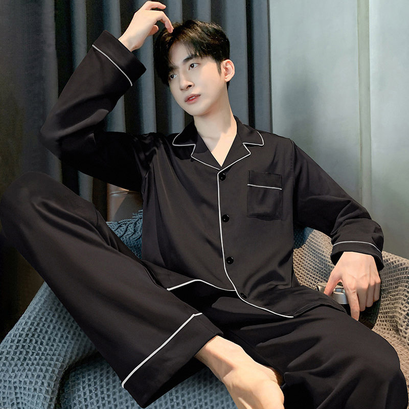 ชุดนอนผู้ชาย ฤดูใบไม้ผลิและฤดูใบไม้ร่วง ระบายอากาศได้ดี ผ้าฝ้ายแท้ คอลเลกชันใหม่ปี 2025 สไตล์หรูหรา ทันสมัย เนื้อผ้าบาง ทรงหลวมใส่สบาย ชุดอยู่บ้าน