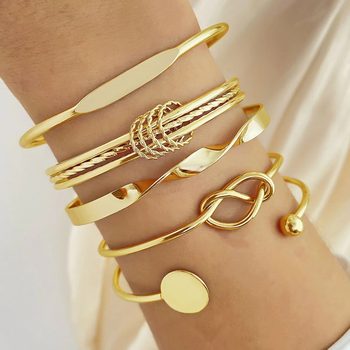 European and American Retro Personality Exaggerated Simple Fashion Stacked Wind Knot Geometric Irregular Opening Bracelet suit Bracelet