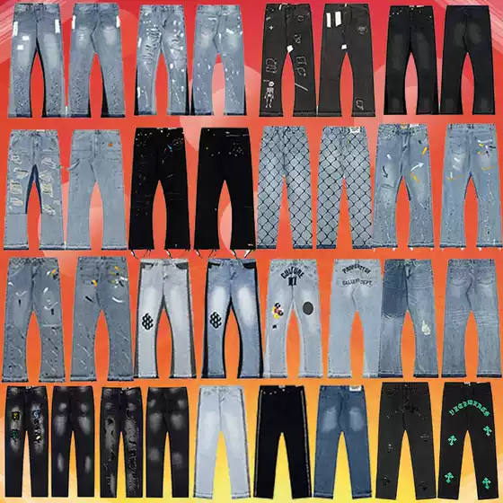 Outer Single GALLERY DEPT Splash Ink Graffiti Micro Horn Stitching Ripped Casual Loose Jeans Long Pants Trendy